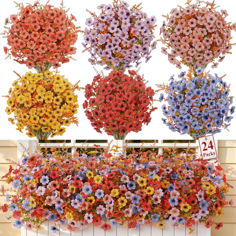 SHareconn 24Pcs Artificial Fall Flowers UV Resistant Fake Mums for Outdoors