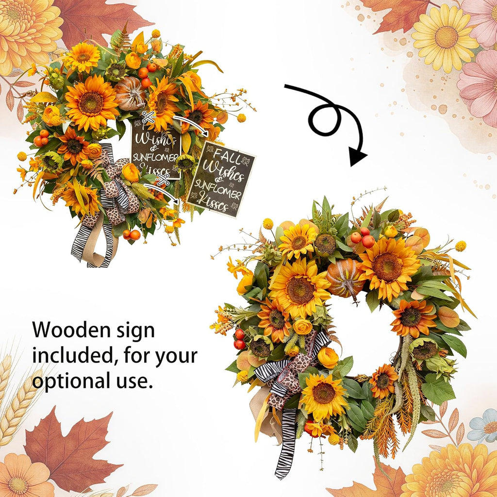 fall wreaths for front door 24 inch, autumn shown in use