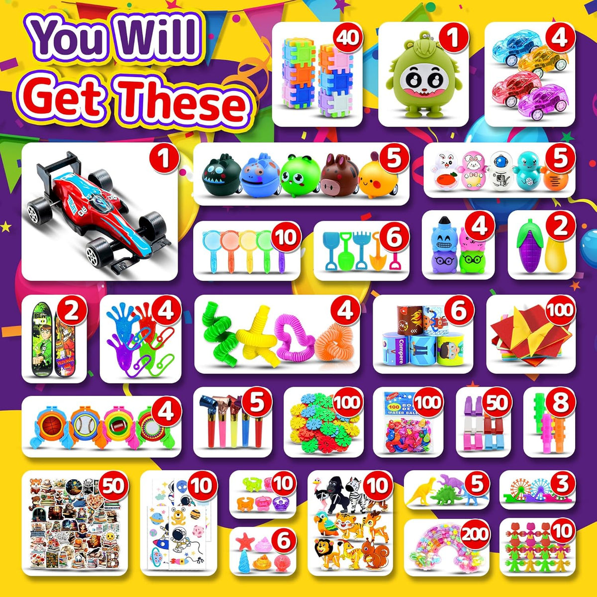 1000 PCS Party Favors for Kids, Bulk Fidget Toys,Goodie Bags Stuffers, Treasure Box Toy for Classroom Prizes, Birthday Gifts, Stocking Pinata Filler Stuffers