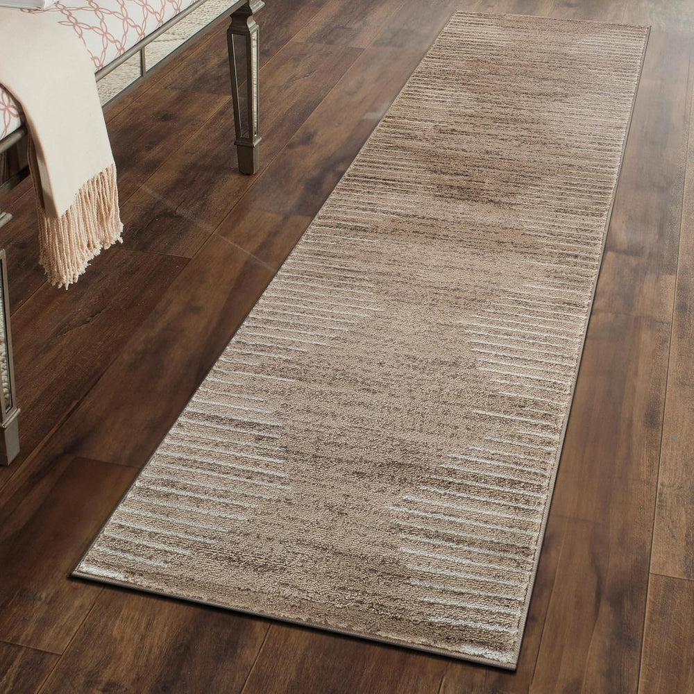 Rugshop Bohemian Stripe Stain Resistant Runner Rug Beige 2' x 7'