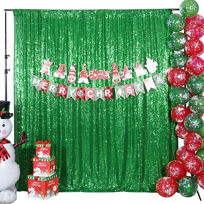 Poise3EHome 8FT x 10FT Green Sequin Photography Backdrop Curtain for Party Decoration, Green
