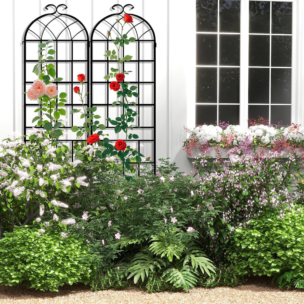 82.7 x 40in Rustic Iron Arch Decoration Garden Trellis with Black Metal Coati...