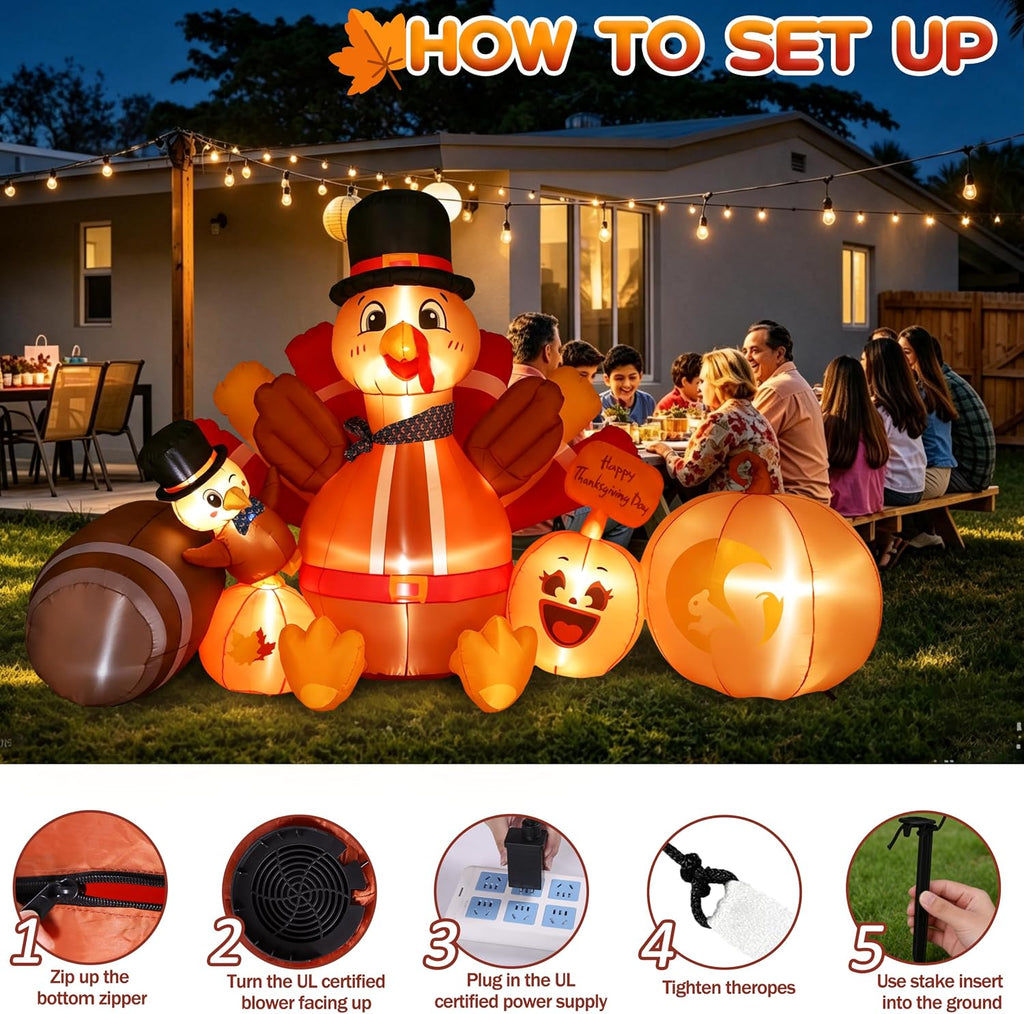 9ft thanksgiving inflatables outdoor decorations inflatable turkey pumpkin showing dimensions