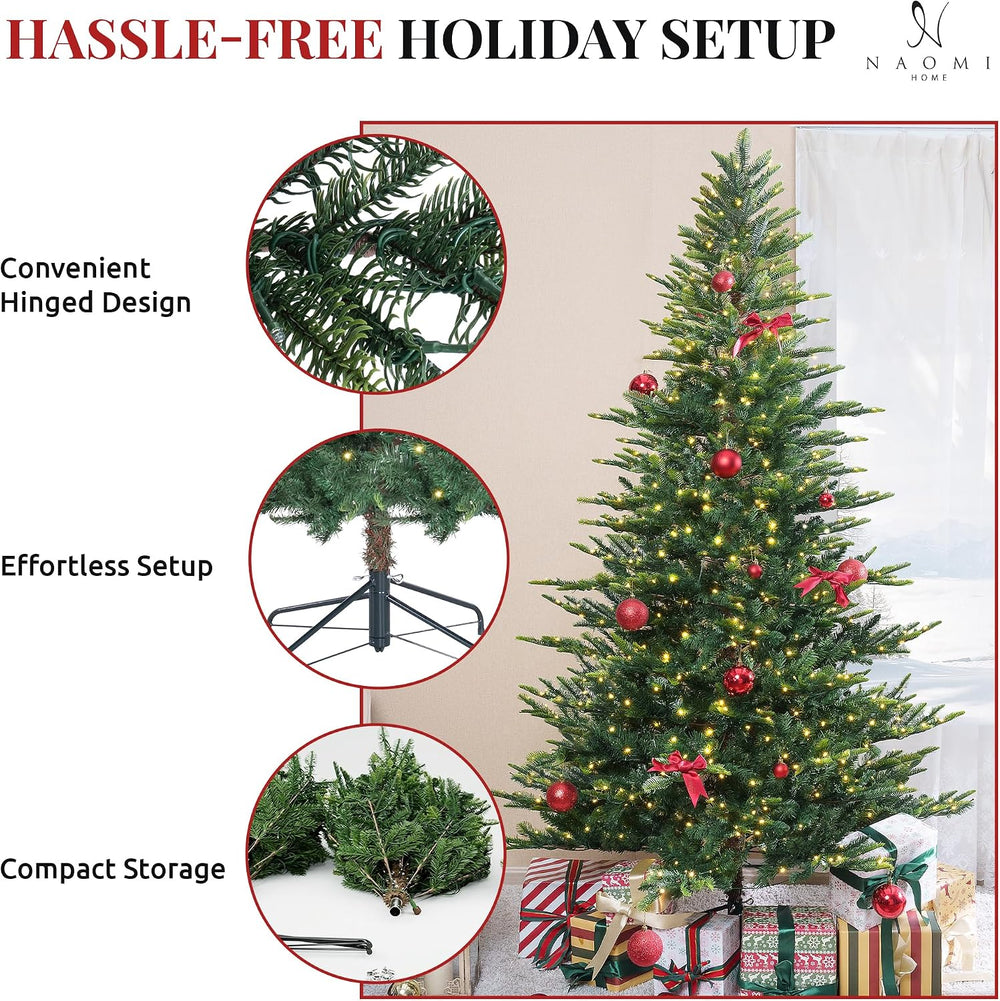 Naomi Home 7.5 ft Nordic Pre-Lit Christmas Tree, 700 Warm Lights