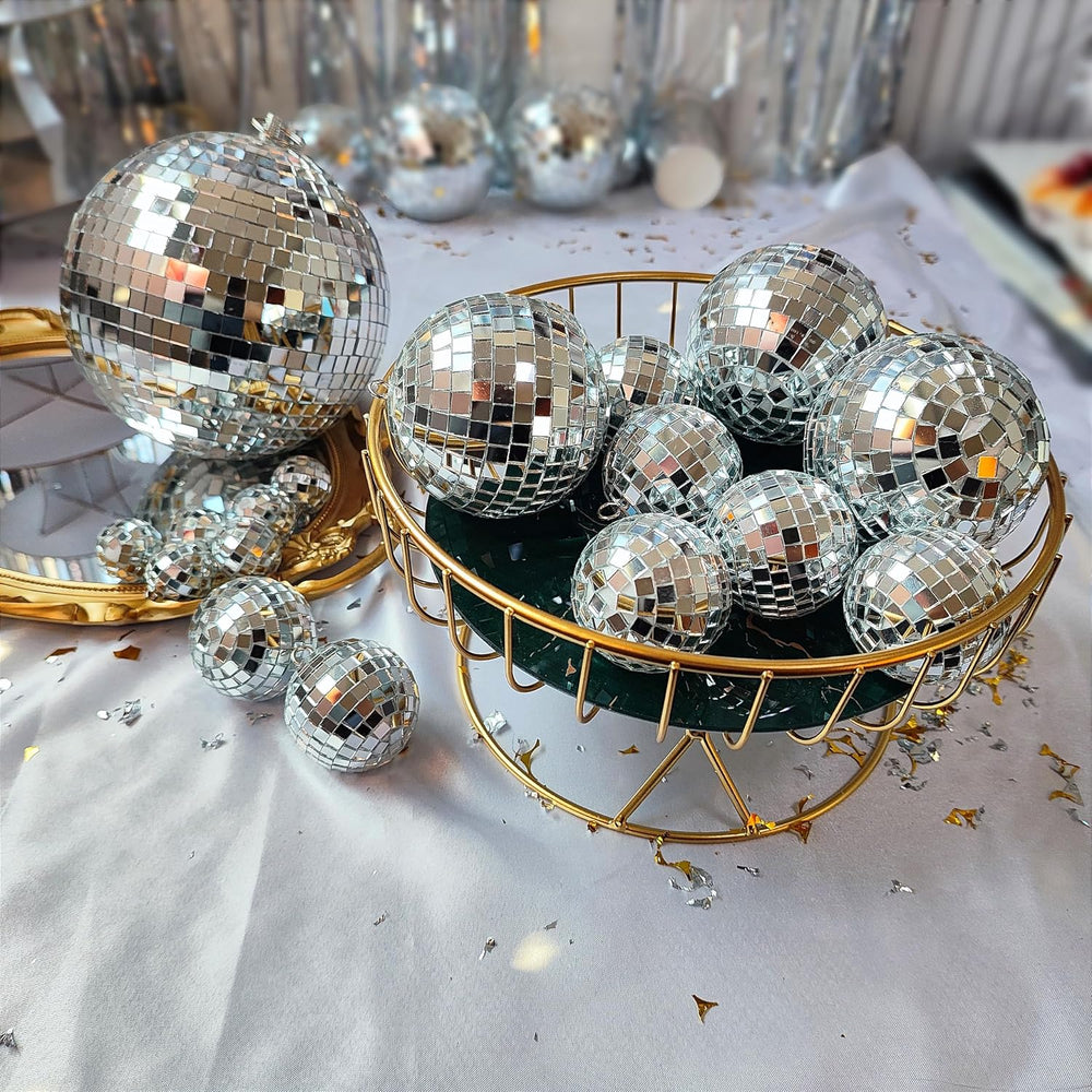 54 Pcs Disco Ball Hanging Decor - Mini Silver Mirror Ball Cake Topper for 74s...
