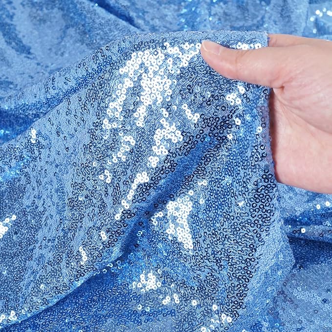 SquarePie Sequin Tablecloth 90 x 132 Inch Baby Blue Sparkly Table Linen for Wedding Party