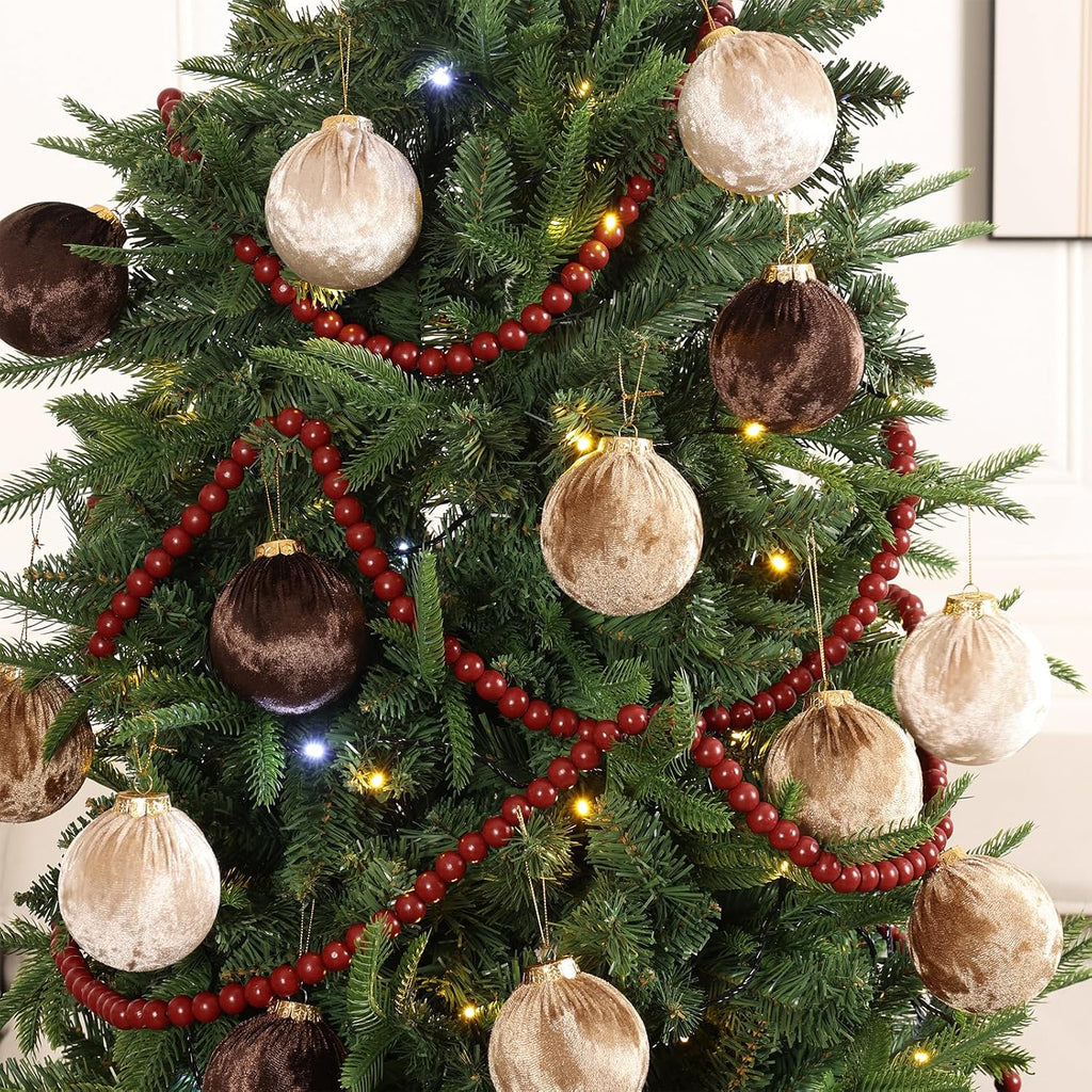 48ft christmas wood bead garland rustic holiday decor, side view