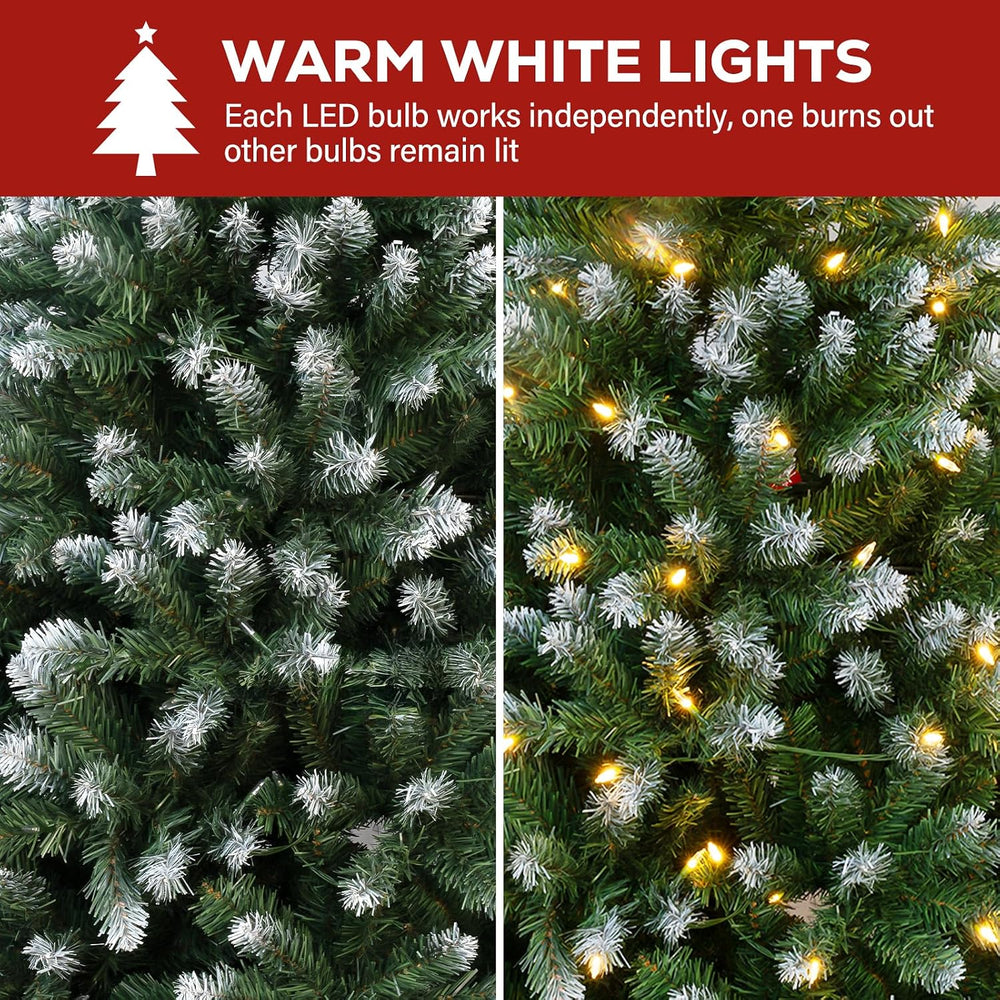 Hykolity 7.5 ft Flocked Christmas Tree, 350 Warm White LED Lights, Artificial...