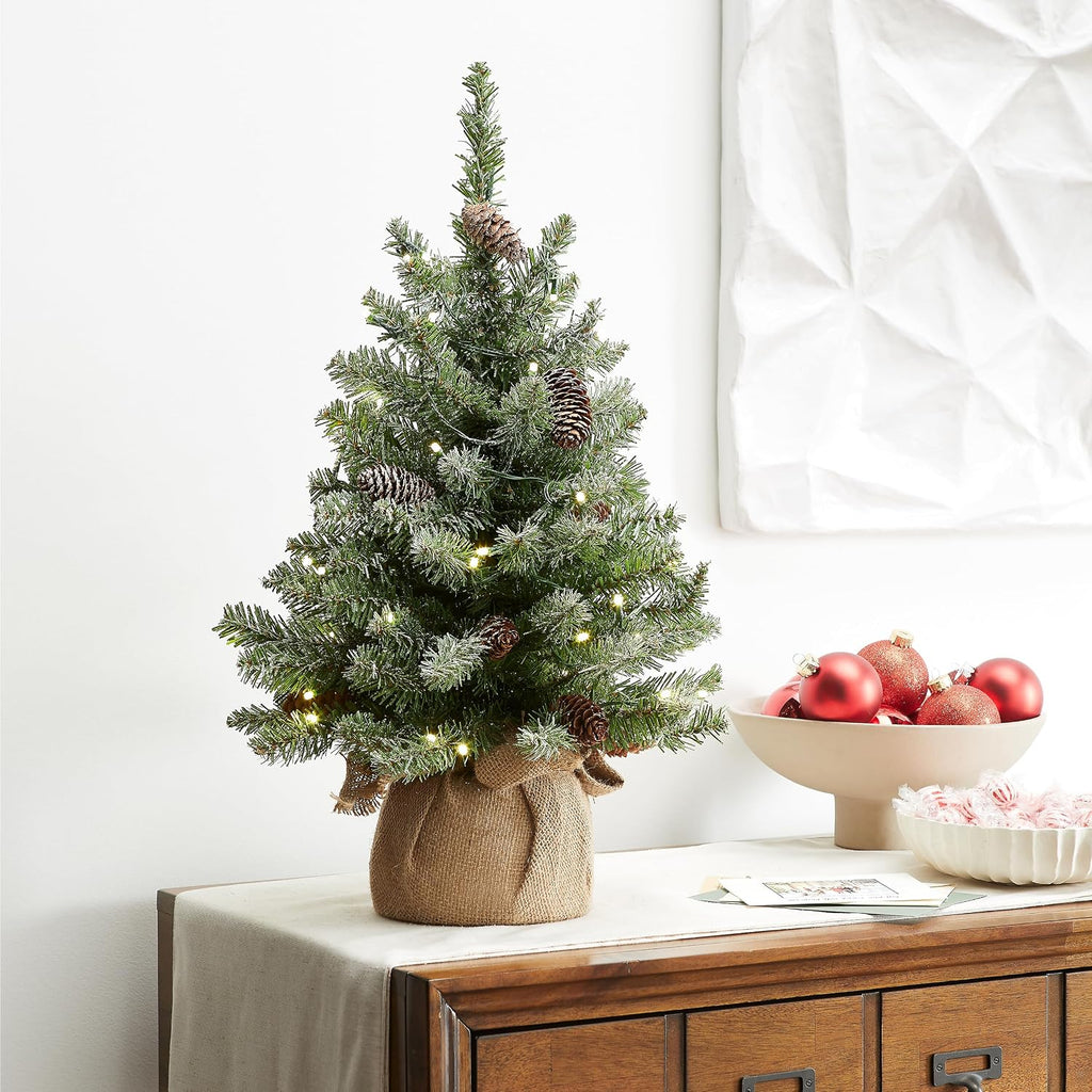 national tree company 2ft pre-lit flocked mini artificial, side view