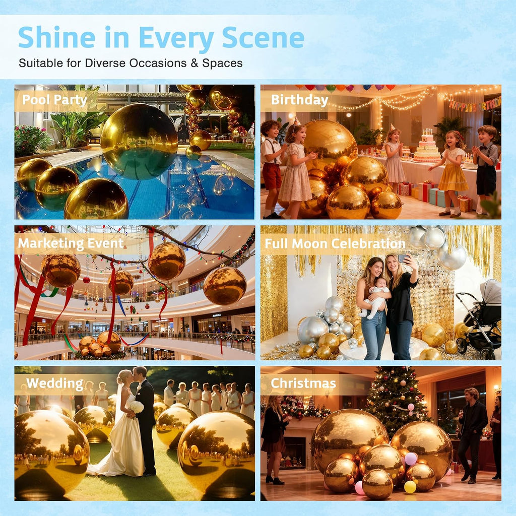 large inflatable mirror ball 6pcs yard big gold, package contents