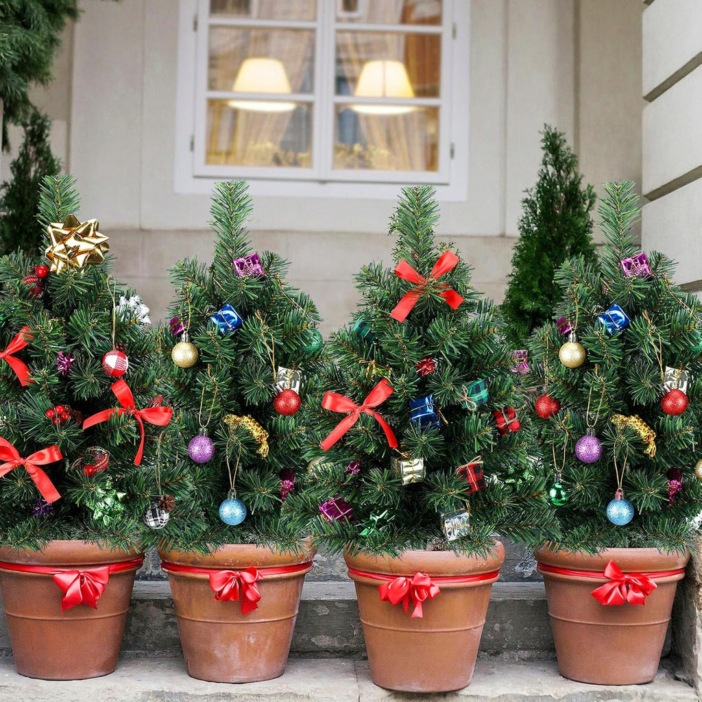Hiboom 4 Pcs Pathway Christmas Trees 24 Inch, Green with Stakes