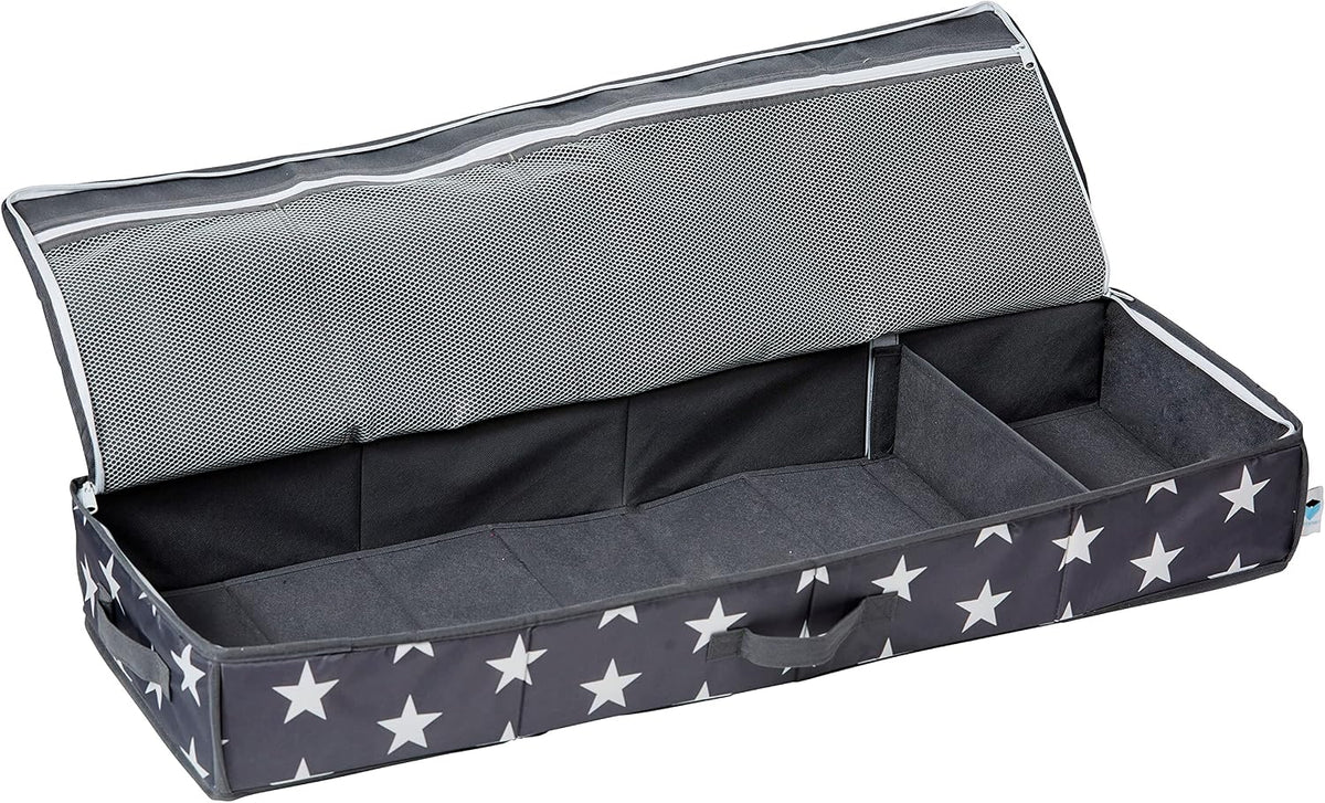 LOVE IT STORE IT Bag for Wrapping Paper Storage, High-Quality Wrapping Paper Organiser, with Compartments for Gift Ribbons, Grey with Stars, 90 x 30 x 12 cm