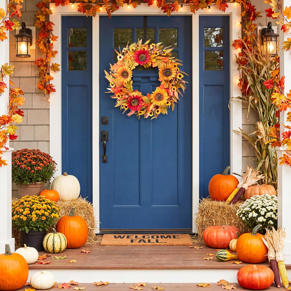 24“ Fall Wreaths for Front Door, Sunflower Wreaths Decor