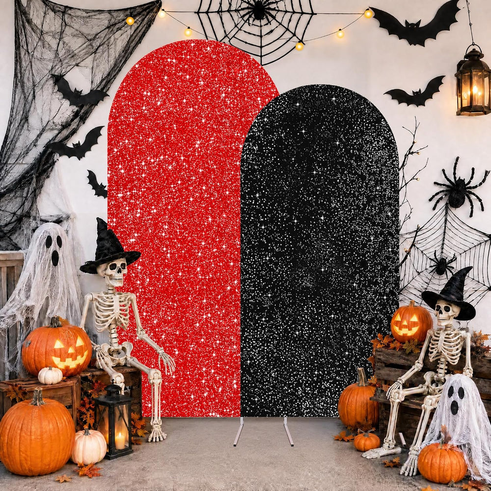 Red Black Sequin Arch Backdrop Cover Set of 2 (7.2ft+6ft) Round Top Chiara Ar...