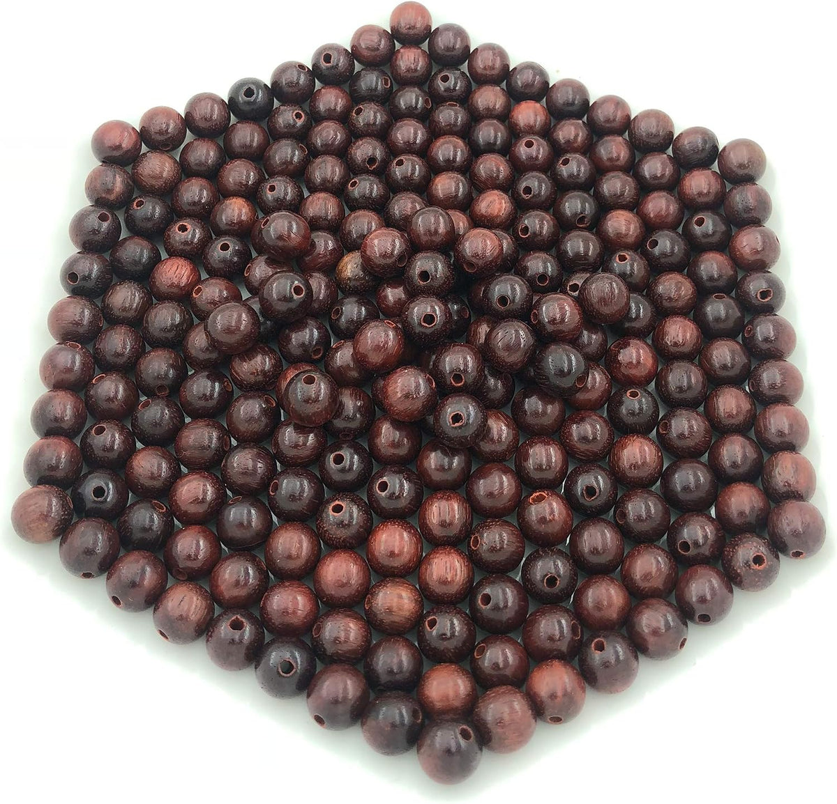 carpenterc round polished wood beads, blood sandalwood, 8mm, close-up detail