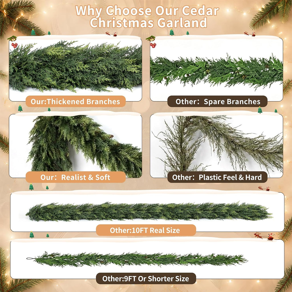 2 Pack 10FT Christmas Garland Real Touch Cedar Garland