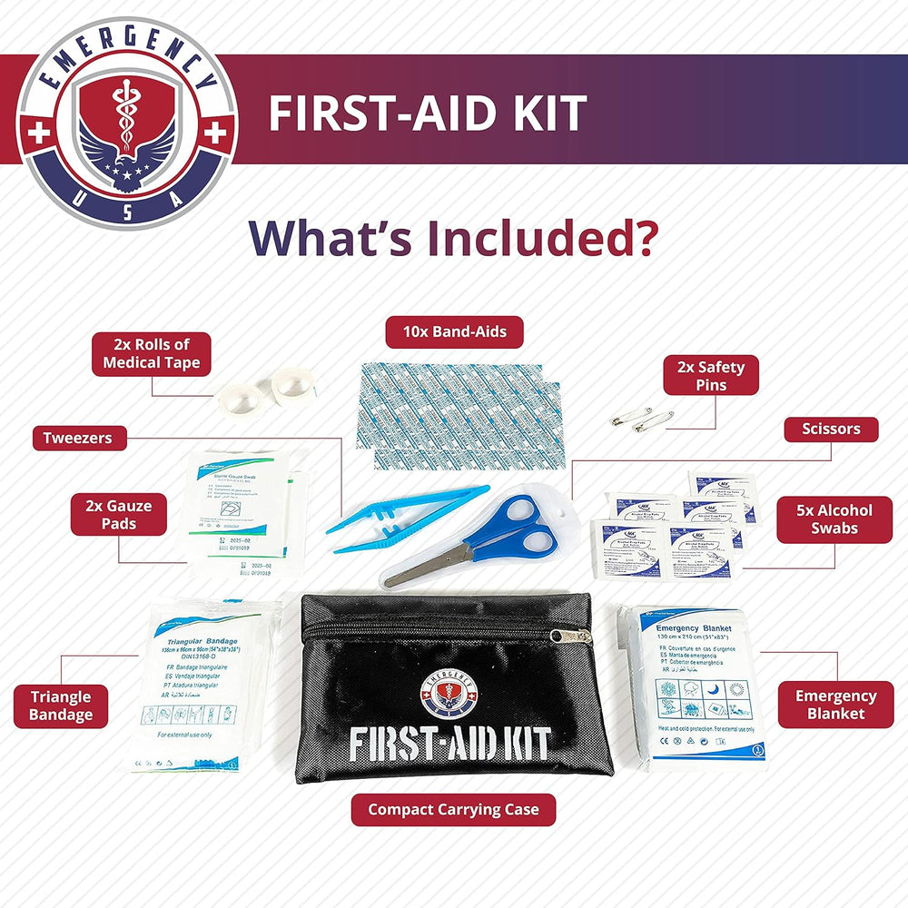 Roadside Car Emergency Kit - First Aid Set, Jumper Cables, Tow Strap, LED Fla...