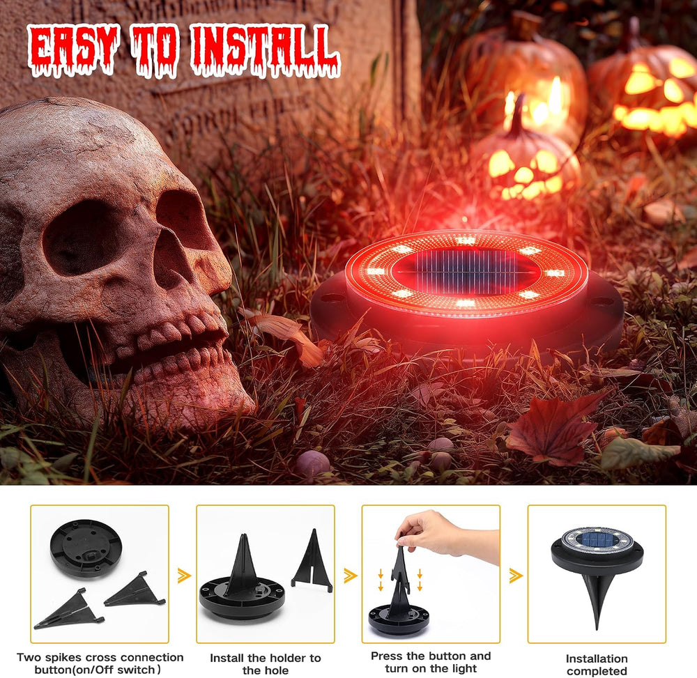 Solar Lights Outdoor Waterproof - Red 12 Pack 2-in-1 Ground Lights