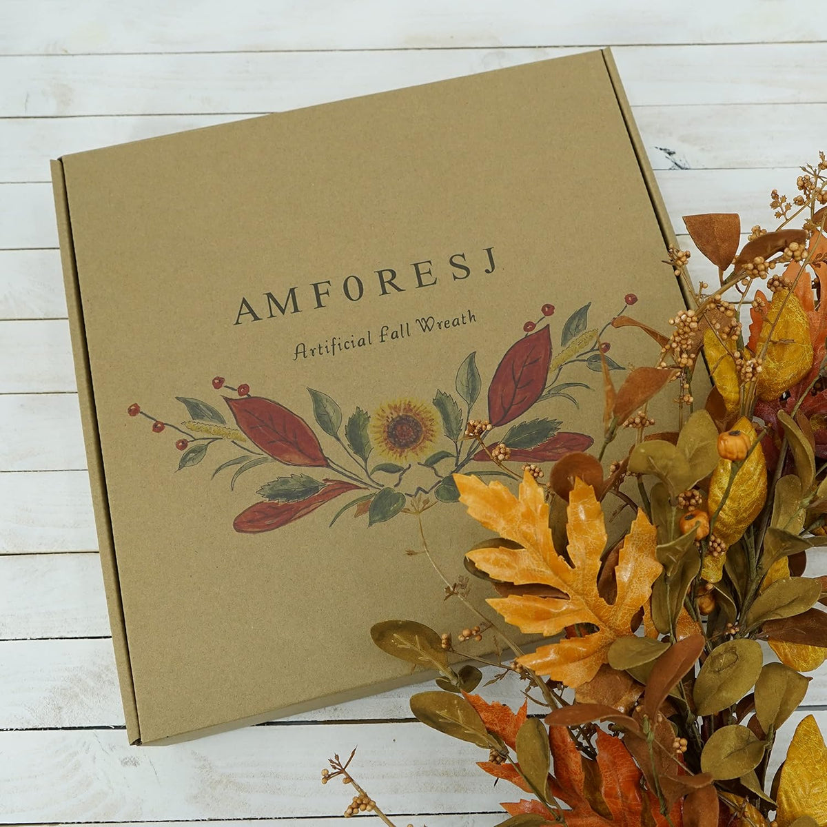 AMF0RESJ Artificial Fall Wreath for Front Door Autumn Wreath for Home Decor