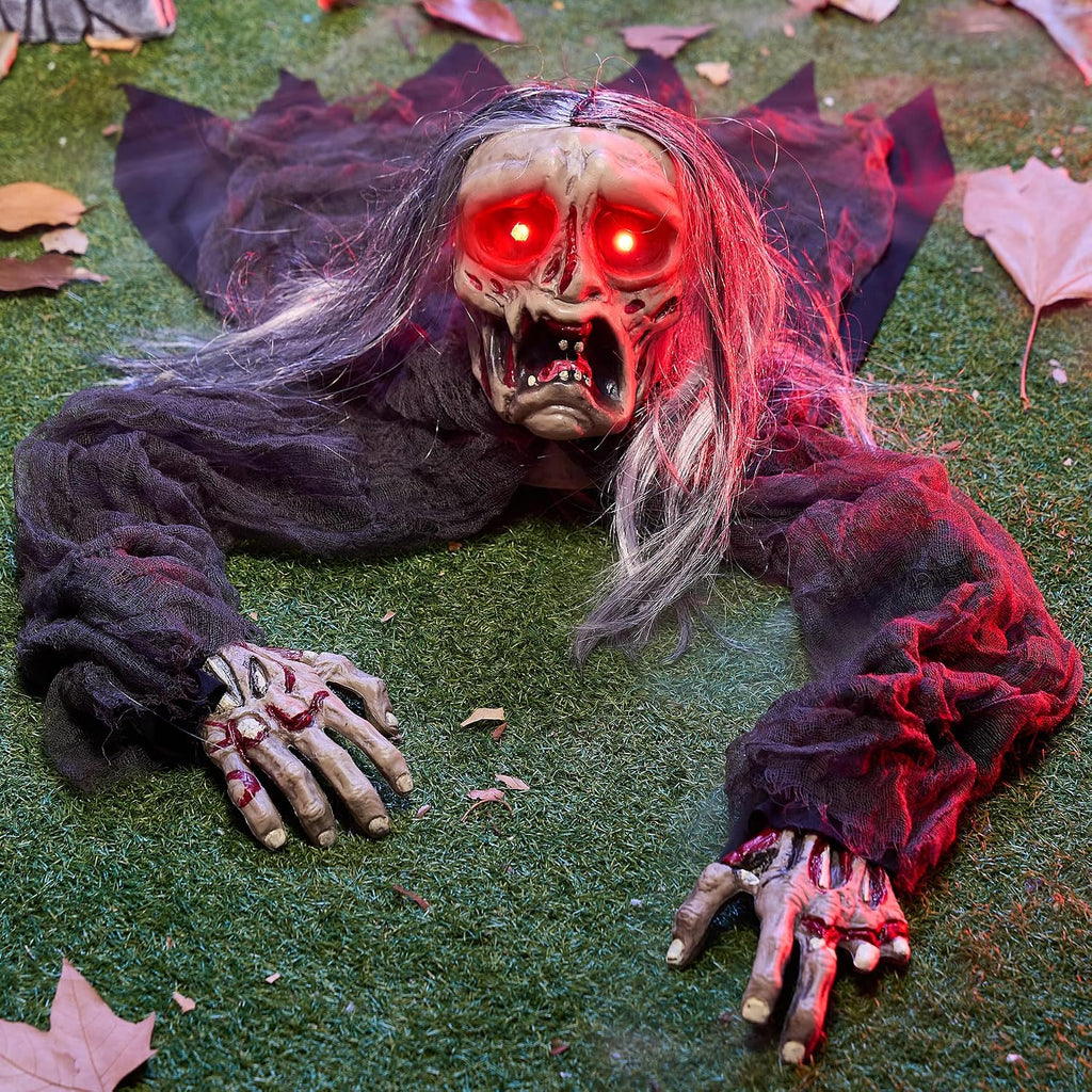 JOYIN Halloween Zombie Decoration Outdoor, Groundbreaker Halloween Outside Decor, Scary Zombies Props with Glowing Eyes and Sound for Graveyard Haunted House Lawn Yard Garden Decoration