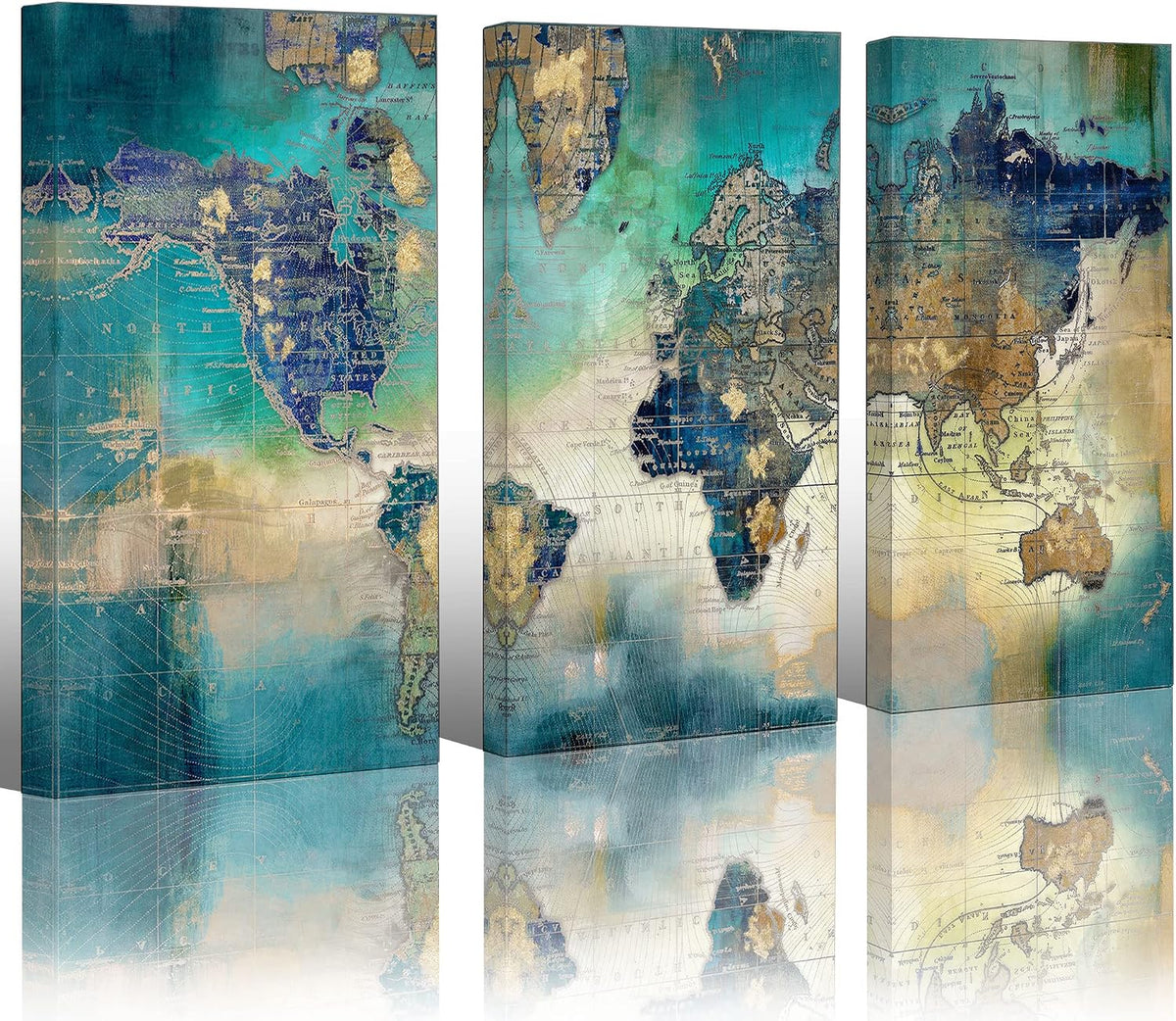 Pogusmavi Canvas Wall Art for Living Room - World Map Wall Decor - Large Wall Art for Bedroom - Office Artwork - Map Wall Art 16"x32" 3 Piece Canvas Wall Art