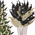 HyDren 20 Pcs Christmas Glitter Leaves Ornaments, Gold and Black