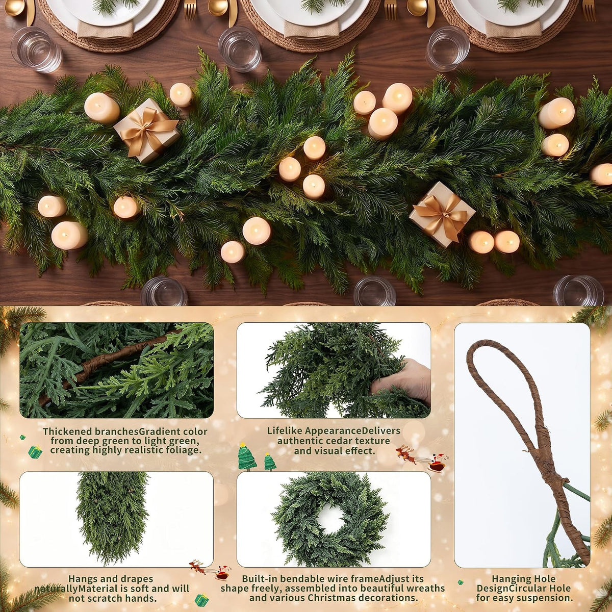 2 Pack 10FT Christmas Garland Real Touch Cedar Garland