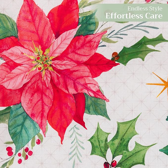 Maison d' Hermine Table Runner 100% Cotton Single Layer Table Runners 108 inches Long for Thanksgiving Christmas Decorations Home Kitchen Dining Party Wedding (Poinsettia Christmas, 14.5" x 108")