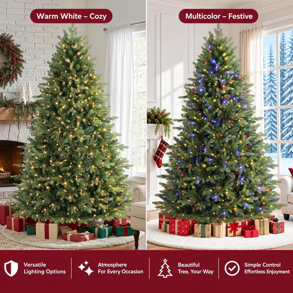 Alupssuc 7ft Prelit Artificial Full Hinged Christmas Tree with Color Lights