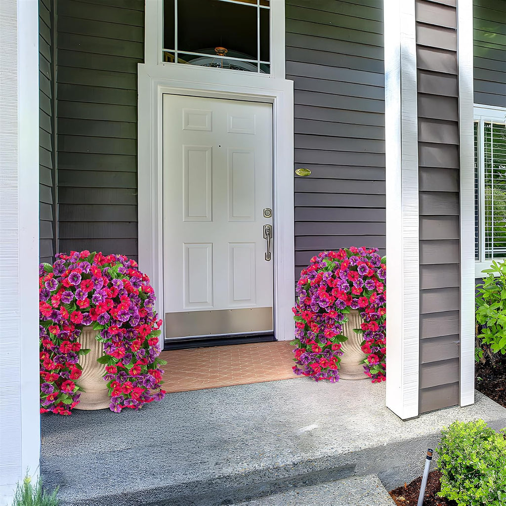 Artificial Flowers with Hanging Basket, Outdoor Faux Plants UV Resistant