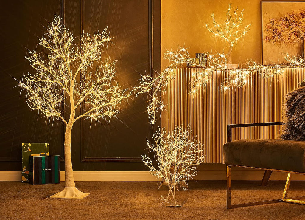 LITBLOOM White Tree with Lights Plug in 4FT 150 Fairy Lights, Lighted Coral Twig Trees for Indoor Outdoor Home Room Christmas Decoration