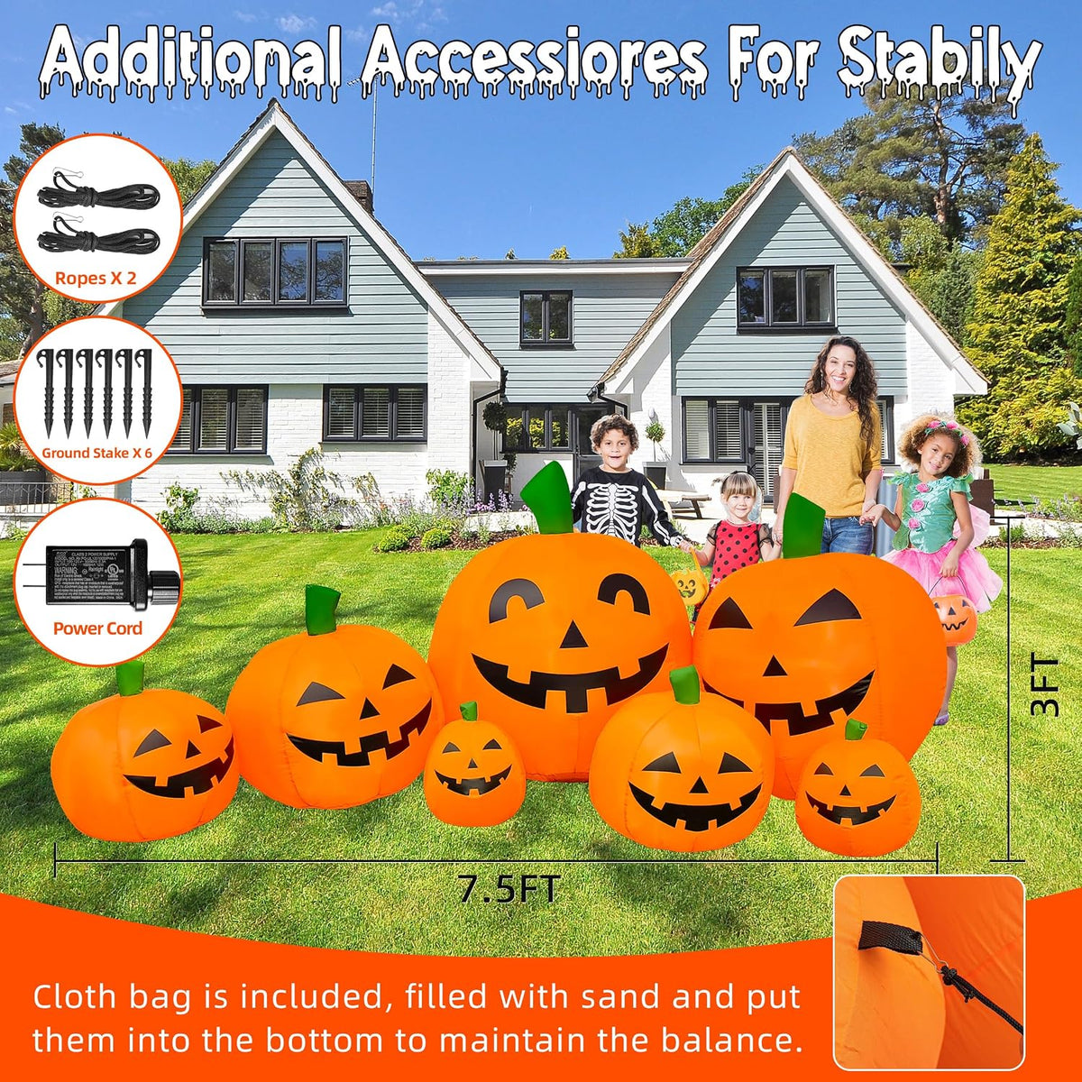 halloween decorations outdoor 7.5 ft inflatables pumpkins with, side view
