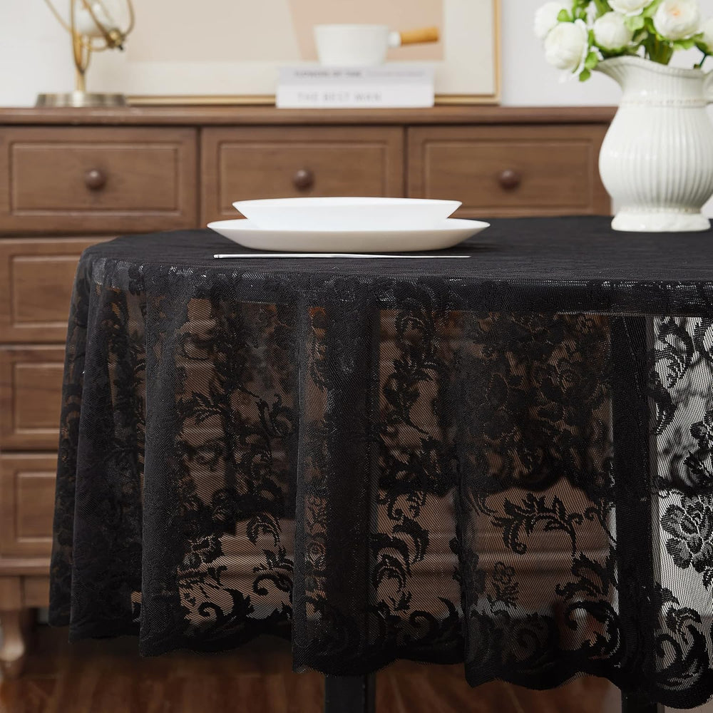 LinenZone 120 Inch Vintage Black Round Tablecloth. (Mia 120 Round, Black)