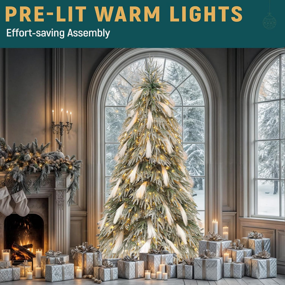 YITAHOME Pre-Lit Flocked Pampas Christmas Tree 6ft