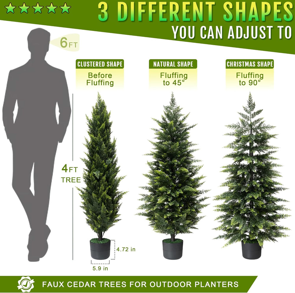 4FT Set of 2 Artificial Cedar Trees Outdoor, Fake Pine Tree for Front Porch