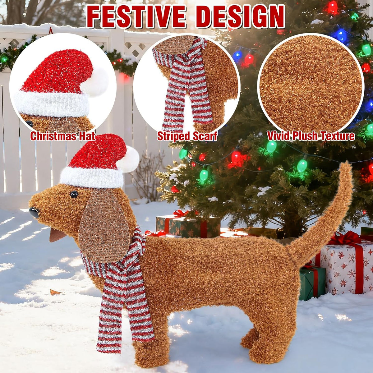 christmas lighted dog outdoor decoration, 2.3 ft pre-lit, package contents