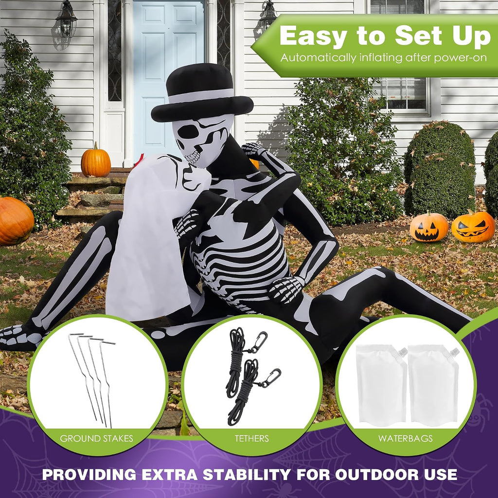 zpisf 8.5 ft giant halloween inflatables cuddling skeleton, side view