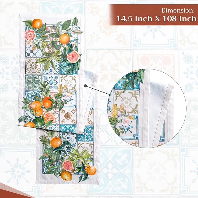 Maison d' Hermine Table Runner 100% Cotton Single Layer Table Runners 108 inches Long Decorative for Home Kitchen Dining Party Baby Shower Wedding Bridal Shower Spring Summer (Agrume, 14.50" x 108")