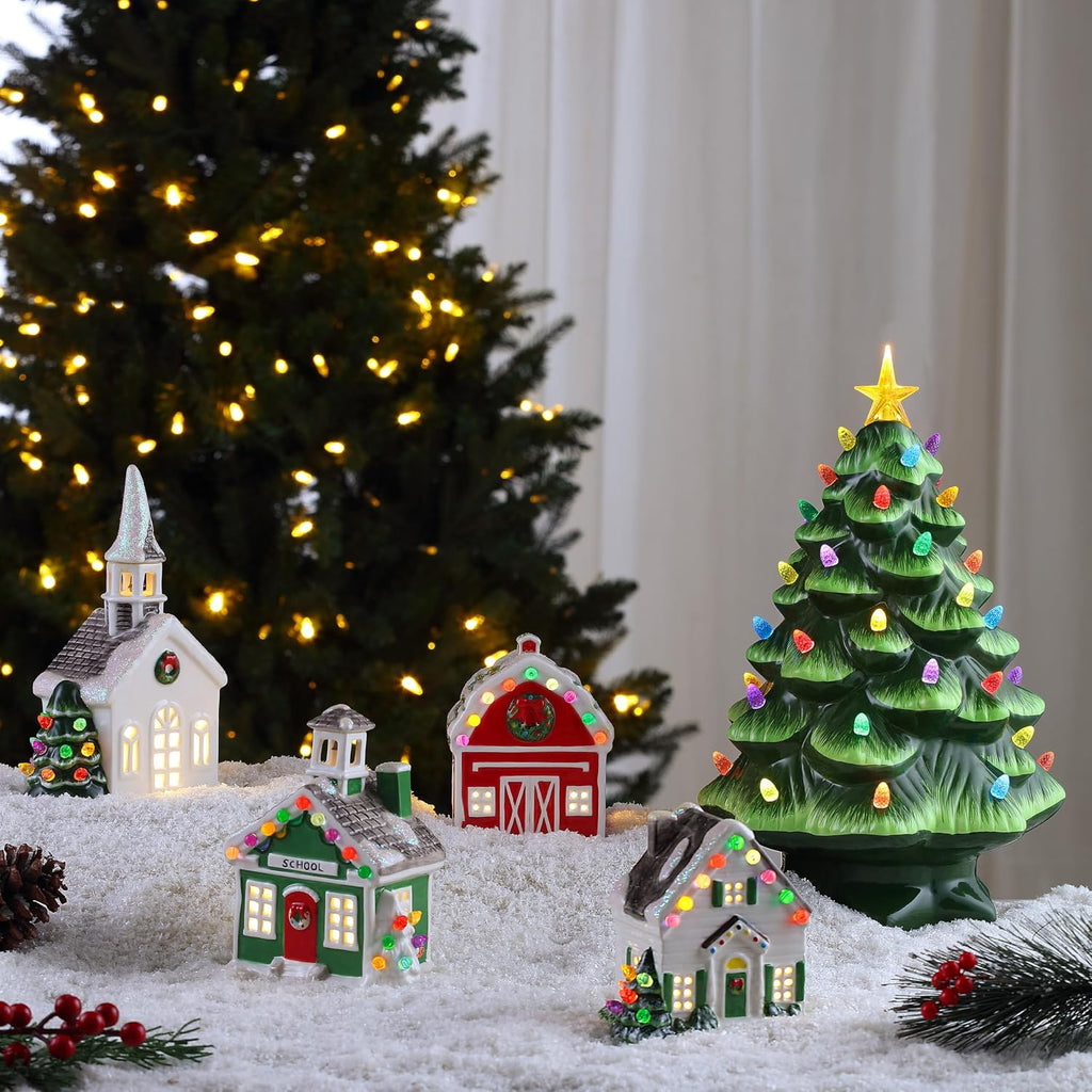 mr. christmas ceramic village barn led decoration, 5 showing dimensions