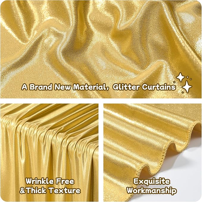 20x10ft Thick Gold Glitter Backdrop Curtain Panels for Parties, Wrinkle Free Sparking Sequin Backdrop Drapes, 4 Panels 5x10ft Shimmer Photo Back Drop Cloth for Wedding Birthday Photography