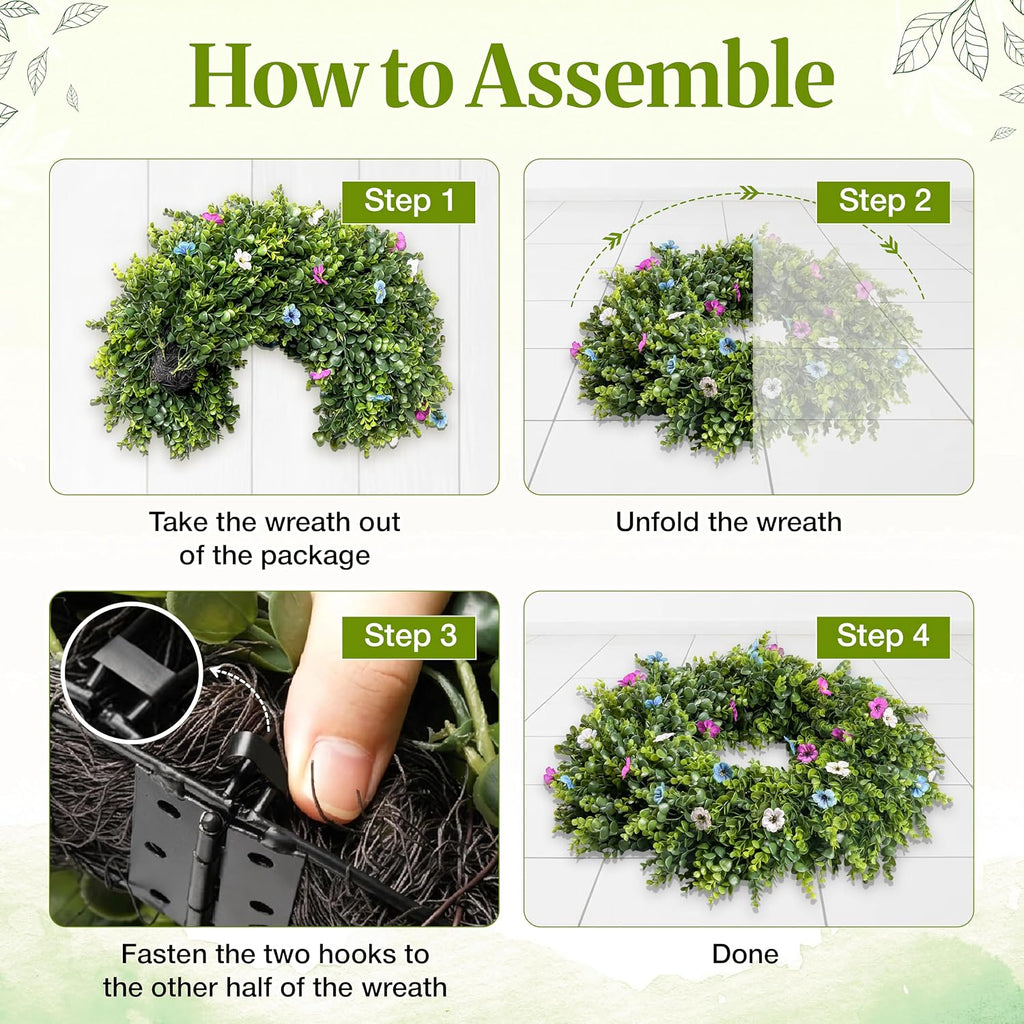 picktop 28-inch artificial boxwood wreath, wreaths for front, close-up detail
