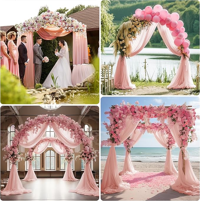 Wedding Arch Draping Fabric 6 Panels 28.7" x 20FT Blush Sheer Chiffon Backdrop Drapes for Wedding Ceremony Birthday Party Bridal Shower Outdoor Decoration