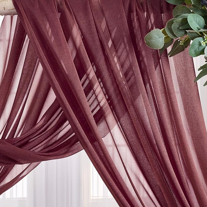 Arch Drapes for Wedding Arch Draping Fabric Burgundy Sheer Backdrop Curtain for Ceremony Bridal Party Decor 19Ft Length x 28" Width 4 Panels