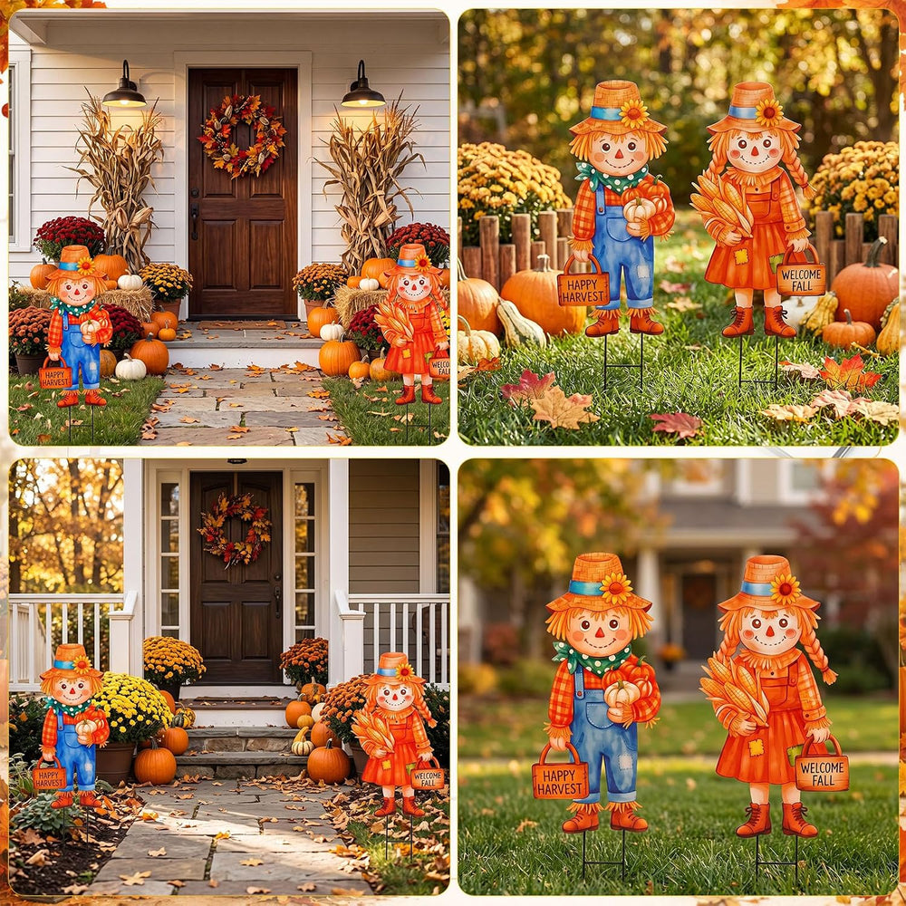 Tondiamo 2 Pcs Fall Yard Stake Metal Scarecrow Lawn Decoration Fall Scarecrow...