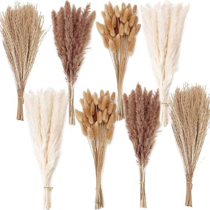 200PCS Dried Flower Bouquet – Pampas Grass, Floral Decor for Home, Wedding, and Boho Style | Perfect for Vases, Fall, Spring, Summer, and Winter Arrangements