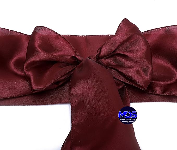 MDS Pack of 25 PCS Satin Chair Sashes Charmeuse Sateen Dining Chair Bows Ribbon Ties Back Sash for Wedding Party Birthday Home Hotel Restaurant Banquet Decoration (7 x 108 Inch, Maroon)