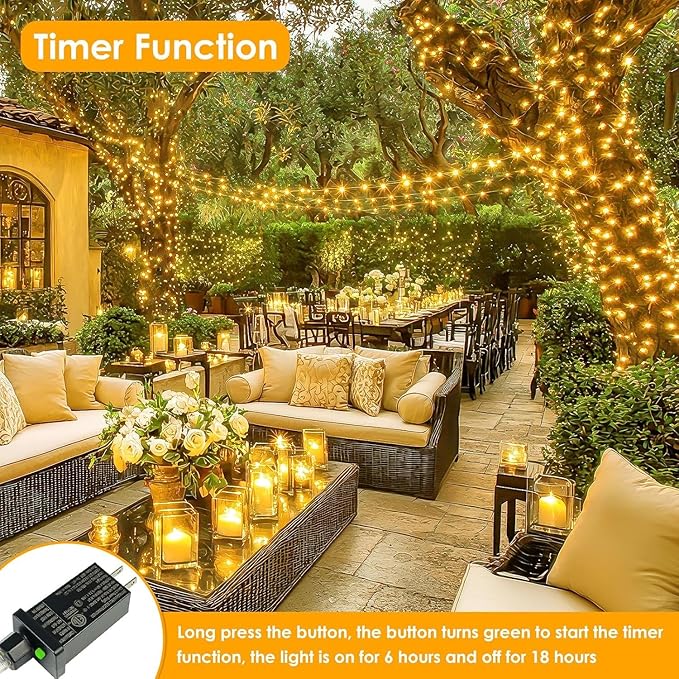 2Pack Each 66Ft 200 LED Fairy Lights Plug in with Remote, Waterproof String Lights Outdoor & Indoor, String Lights 8 Modes with Timer, Twinkle Light for Girl's Room Christmas Decorations (Warm White)