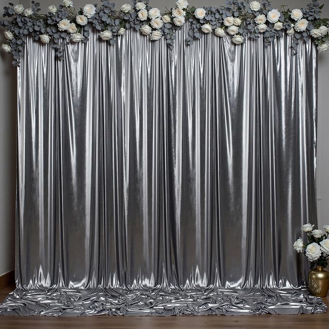 Outpain Thick 10 ft x 10 ft Black Silver Sequin Backdrop Curtain for Parties, Wrinkle Free Glitter Photo Backdrop Drapes 2 Panels 5x10ft Black Silver Back Drop Cloth for Wedding Photography Background