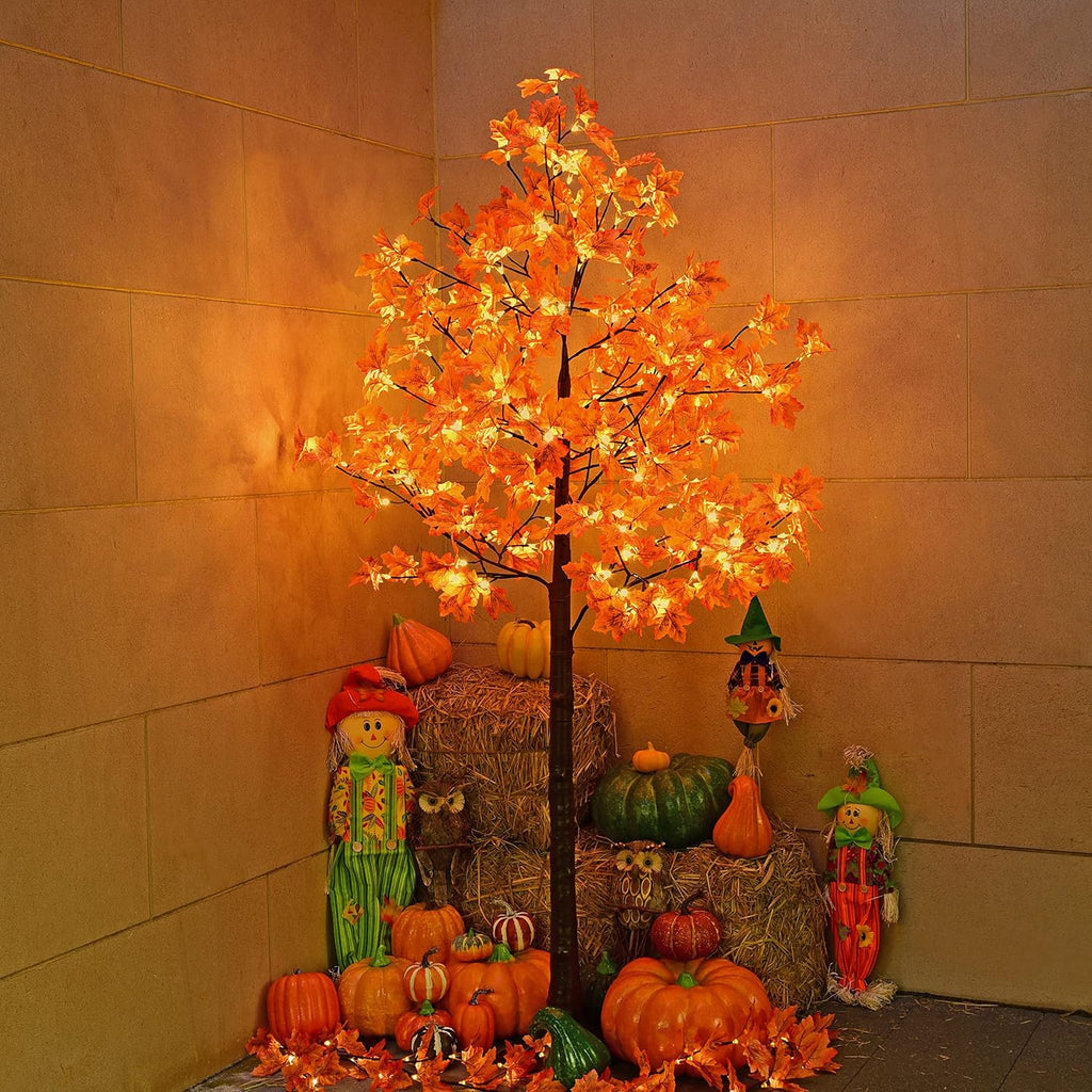 Lightshare 7FT LED Lighted Maple Tree - Dotted with 208 Warm White LED Lights Orange for Thanksgiving Harvest Fall Festival Home Party Decoration