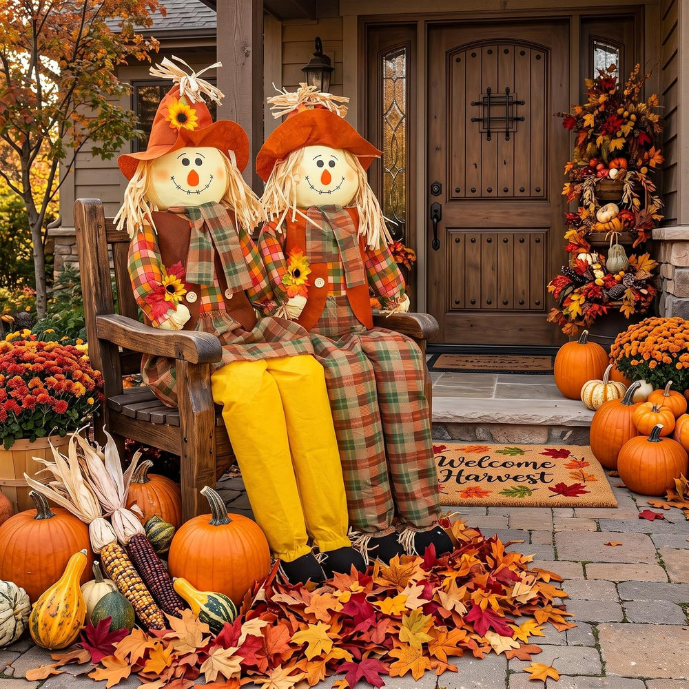 2 Pack 60" Large Scarecrow Thanksgiving Fall Sitting Scarecrow, Fashion